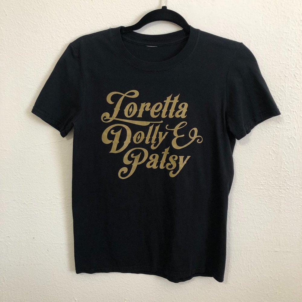 loretta, dolly, patsy, graphic T, L, ruby's rubbish boutique, black and gold